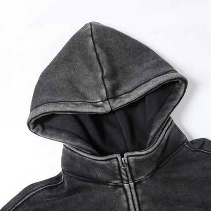Washed Fleece-Lined Zipper Hoodie WN12652