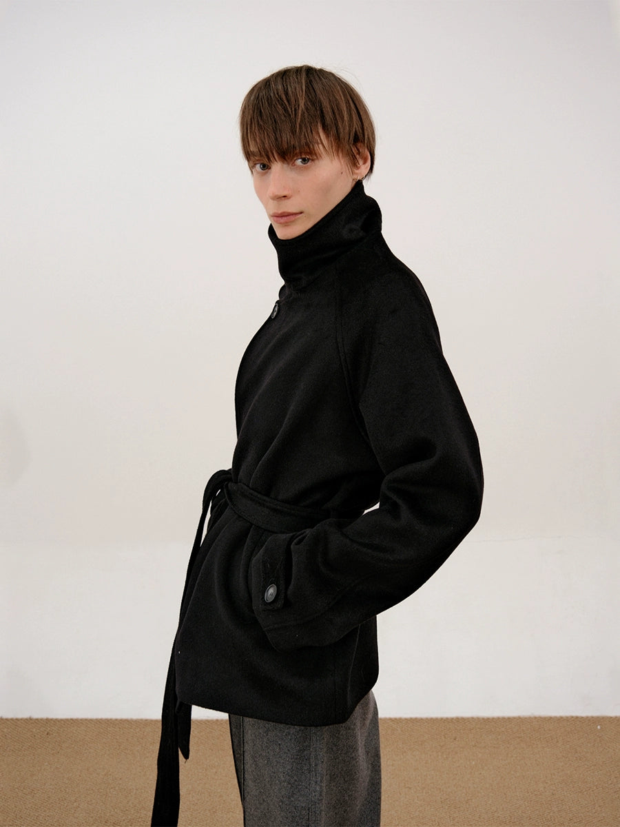 Wool Belted High-Neck Short Coat WN21501