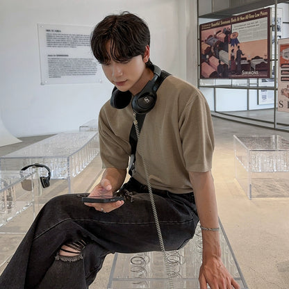 Solid Color Knit Oversize Short Sleeve T-Shirt WN20306