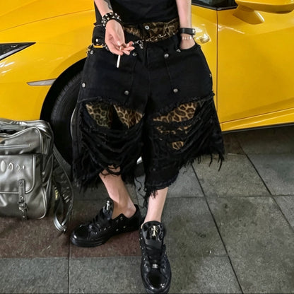 Damage Washed Wide Leg Denim Half Jeans WN27396