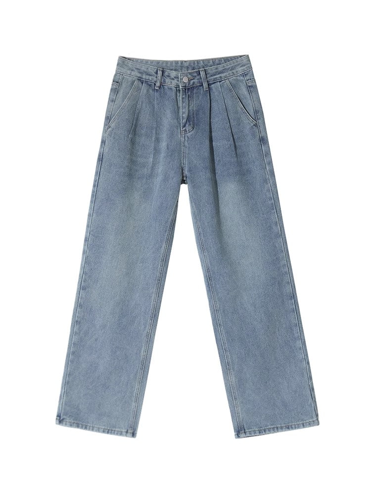 Washed Wide-Leg Pleats Denim Jeans WN6594