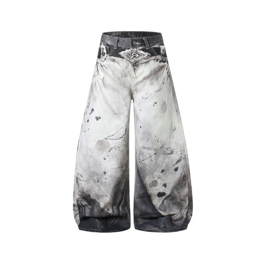 Washed Paint Wide Leg Denim Jeans WN27814