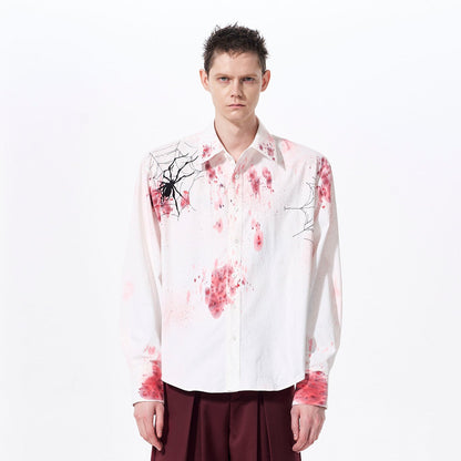 Spider Embroidery Fishbone Shoulder-Pad Long Sleeve Shirt WN23273