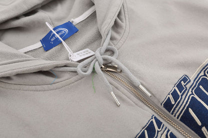 Letter Embroidery Washed Zipper Hoodie WN10984