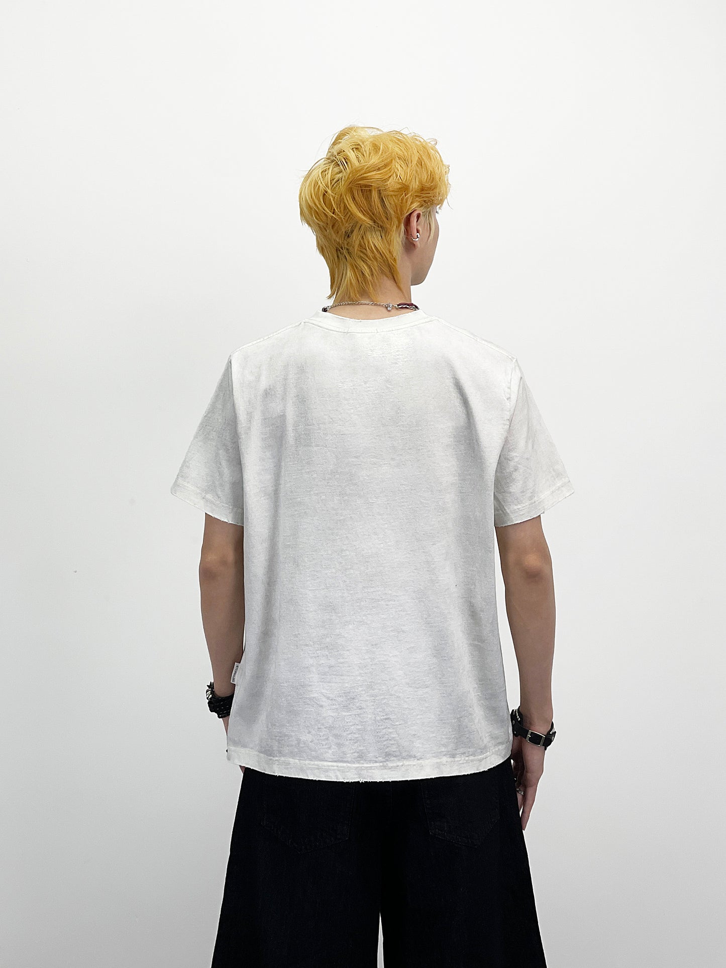 Portrait Print Wash Damage Short Sleeve T-Shirt WN24265