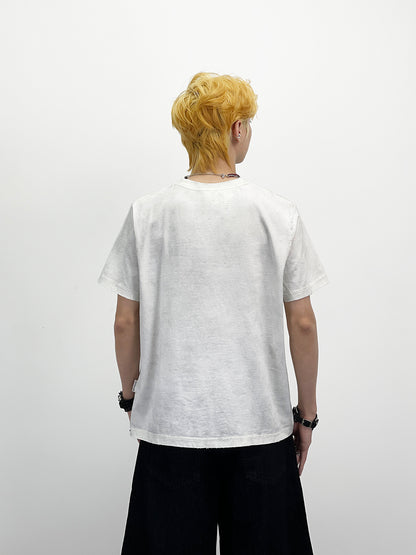Portrait Print Wash Damage Short Sleeve T-Shirt WN24265