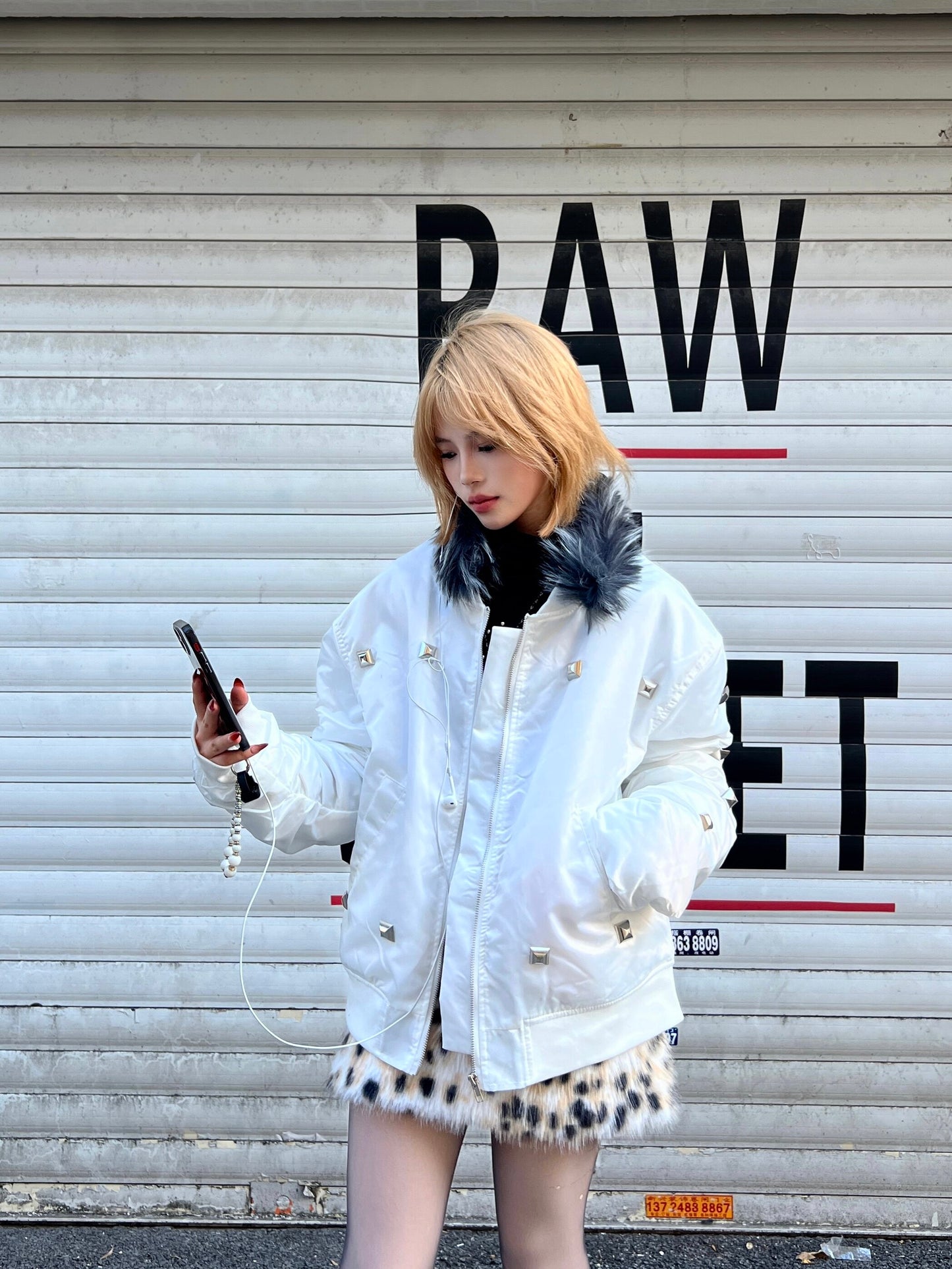 Fake Fur Collar Studs Detail Jacket WN24085