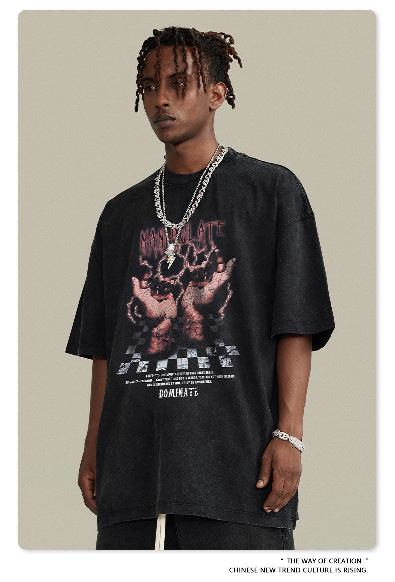 Washed Print Oversize Short-sleeve T-shirt WN6395