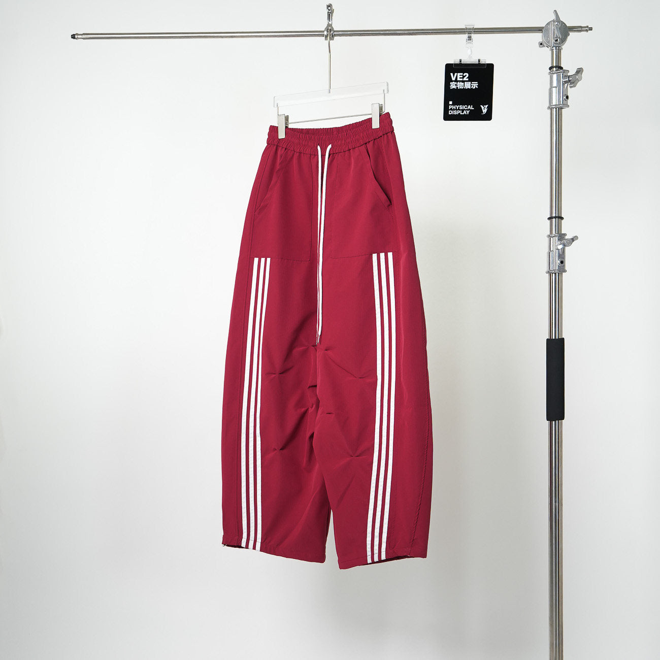 Pleats Parachute Stripe Curved Wide Leg Pants WN24141