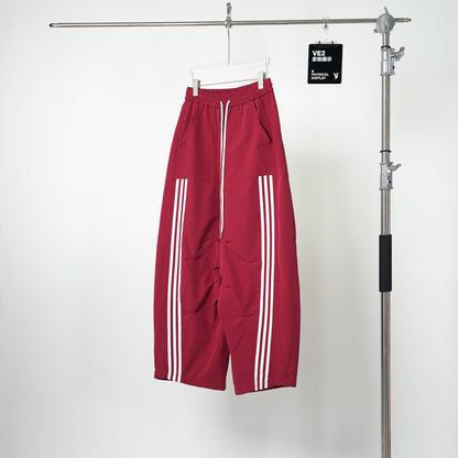 Pleats Parachute Stripe Curved Wide Leg Pants WN24141