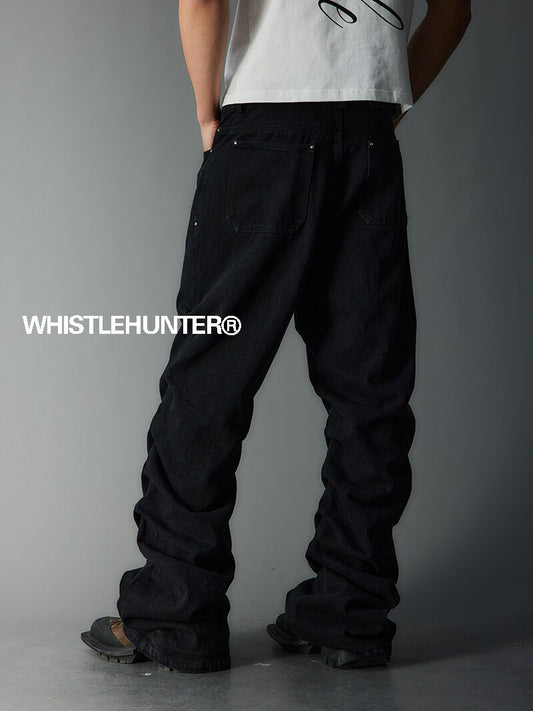 Heavyweight Washed Distressed Multi-Layer Pleated Stacked Denim Jeans WN26734