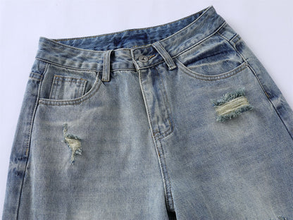 Washed Damage Wide Leg Micro Flare Denim Jeans WN16551