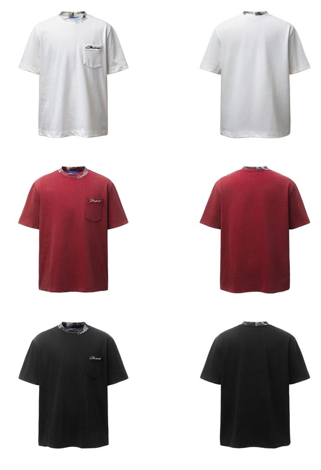 Contrast Collar Pocket Embroidery Short Sleeve T-Shirt WN26800