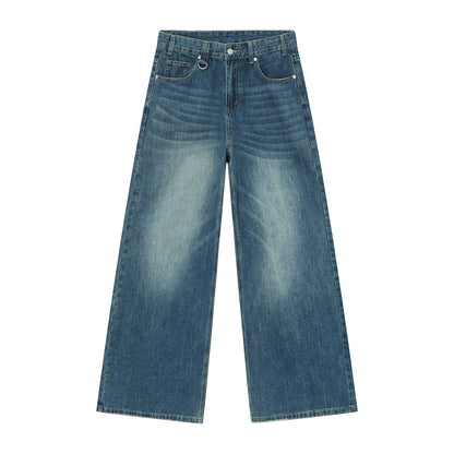 Washed Wide Leg Straight Denim Jeans WN9575