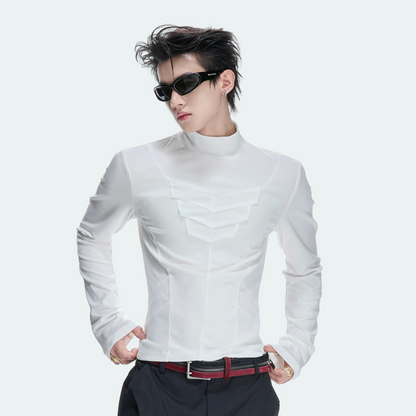 High-Neck Structured Stretch Cropped Long Sleeve T-Shirt WN27039