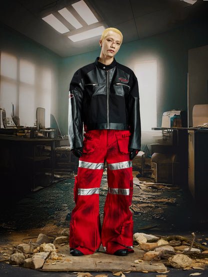 Contrast Patchwork PU Leather Jacket WN21376