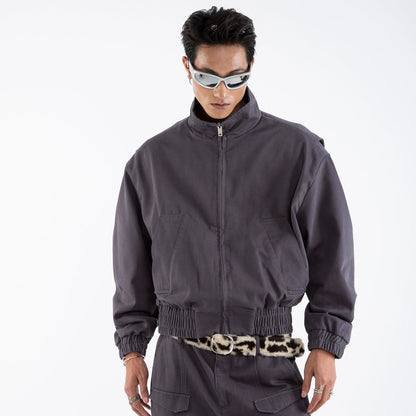 Stand Neck Zipper Short Jacket & Cargo Pants Setup WN20651