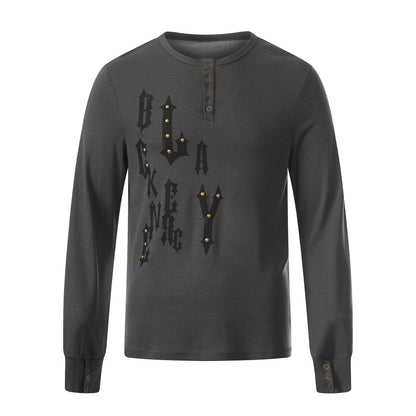 Henley Letter Studs Detail Long Sleeve T-Shirt WN25404
