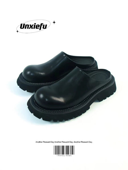 Chunky Sole Leather Mule Derby Shoes WN20776