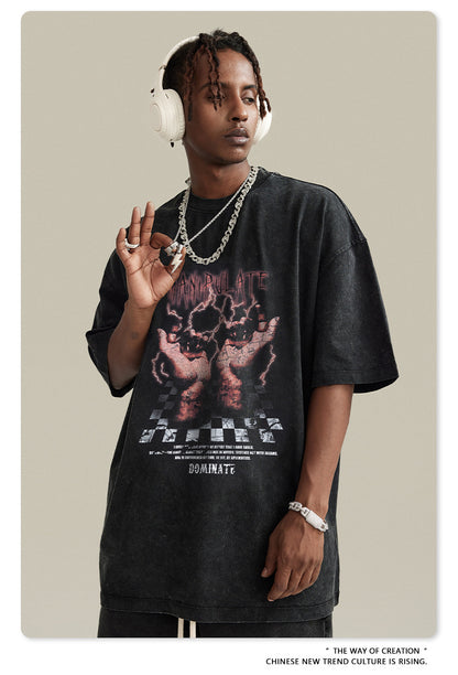 Washed Print Oversize Short-sleeve T-shirt WN6395