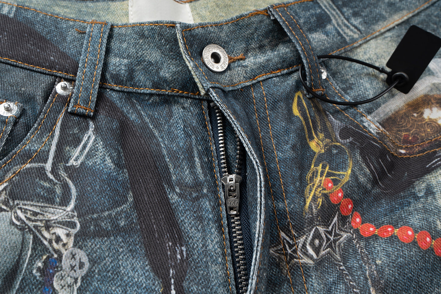 3D Print Washed Wide-Leg Denim Jeans WN11346