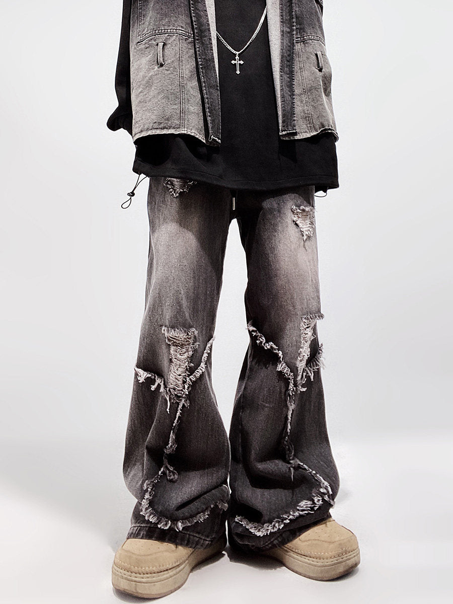 Ripped Wide Leg Flare Denim Jeans WN23996