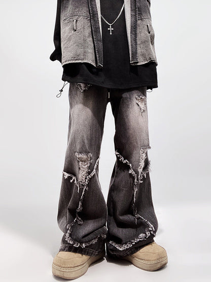 Ripped Wide Leg Flare Denim Jeans WN23996