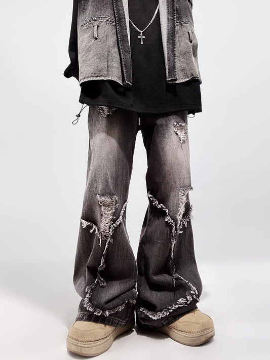 Ripped Wide Leg Flare Denim Jeans WN23996