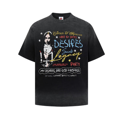 Washed Graphic Letter Print Short Sleeve T-Shirt WN25923