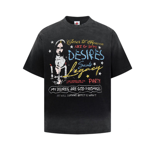 Washed Graphic Letter Print Short Sleeve T-Shirt WN25923