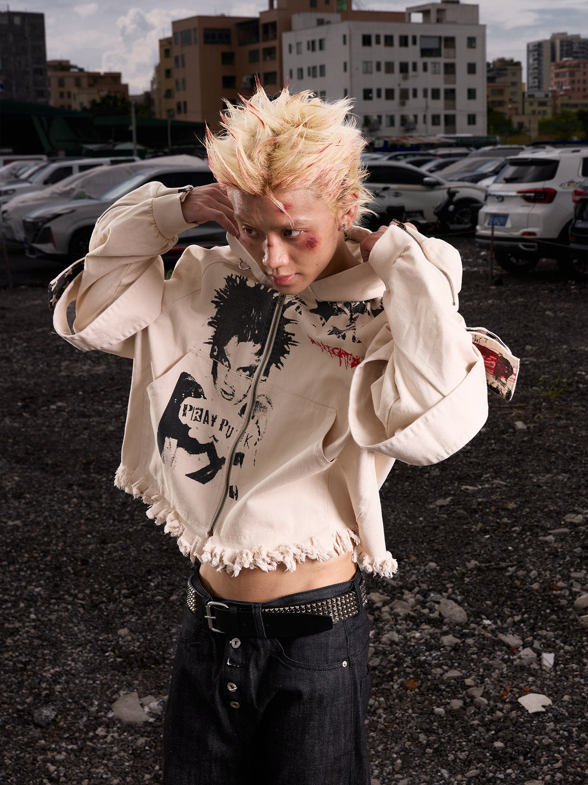 Cropped Graphic Zipper Hoodie WN27133