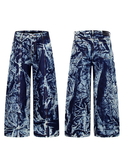 Abstract Print Wide Leg Denim Jeans WN28011