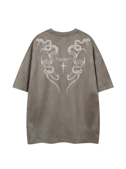 Python Print Suede Letter Print Short Sleeve T-Shirt WN25588