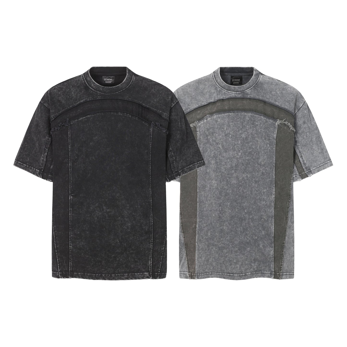 Washed Panel Design Short Sleeve T-Shirt WN25401