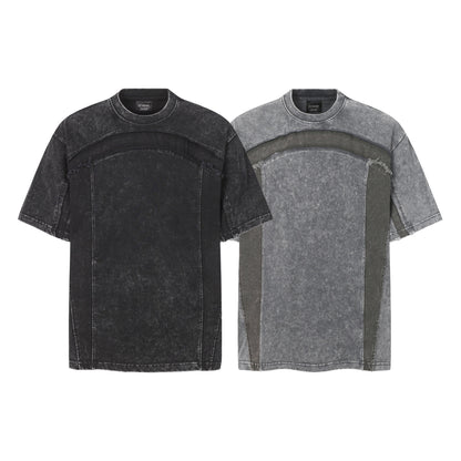 Washed Panel Design Short Sleeve T-Shirt WN25401