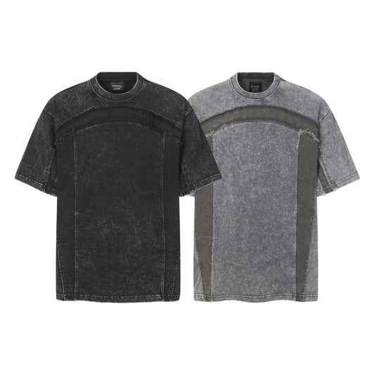 Washed Panel Design Short Sleeve T-Shirt WN25401