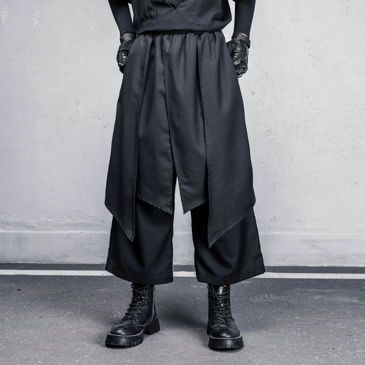 Draped Fake Layered Wide Leg Cropped Trousers WN22402
