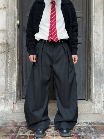 Pleats Striped Wide Leg Trousers WN24377