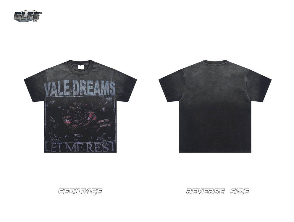 Washed Broken Heart Print Short Sleeve T-Shirt WN26437