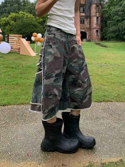 Double Waistband Camouflage Wash Half Pants WN19747