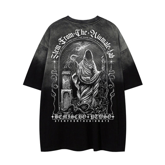 Gradient Gothic Statue Graphic Short Sleeve T-Shirt WN26960