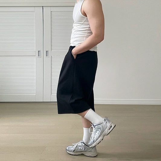 Solid Color Drawstring Wide Leg Half Sweatpants WN20263