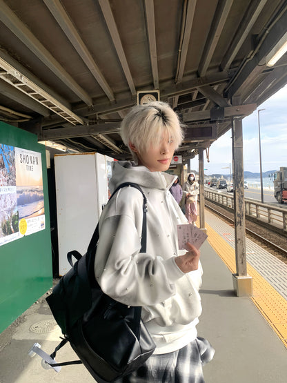 Washed Studs Heavyweight Zipper Hoodie WN19897