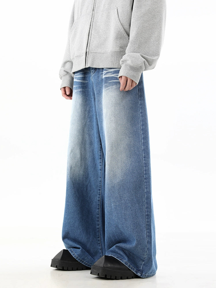 Washed Relaxed Wide-Leg Straight Denim Jeans WN10315