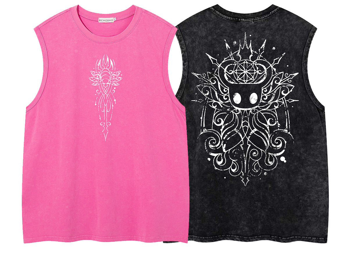 Washed Tribal Totem Oversize Sleeveless T-Shirt WN26884
