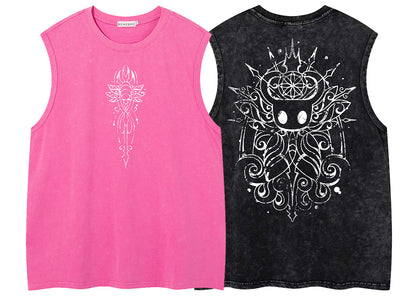 Washed Tribal Totem Oversize Sleeveless T-Shirt WN26884