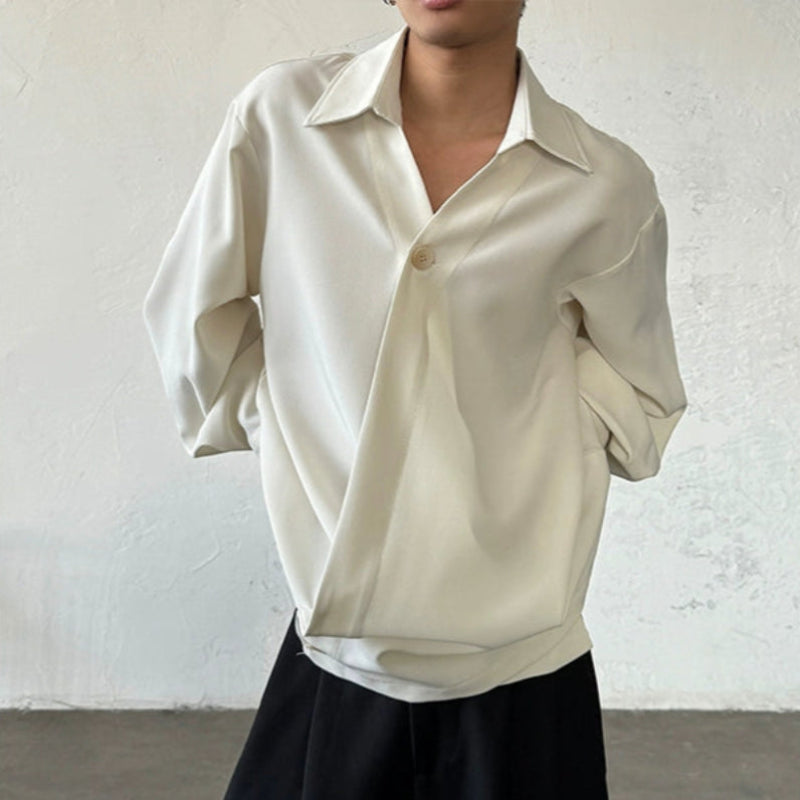 Minimalist Irregular Asymmetric Button V-Neck Long Sleeve Shirt WN20025