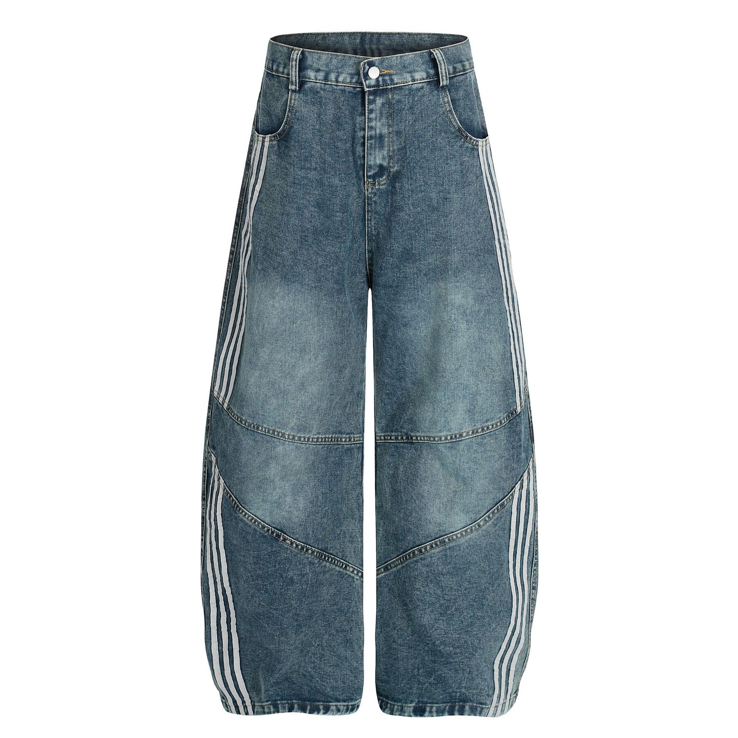 Deconstructed Three-Stripe Curved Wide Leg Denim Jeans WN25738