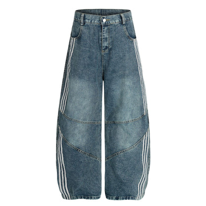 Deconstructed Three-Stripe Curved Wide Leg Denim Jeans WN25738