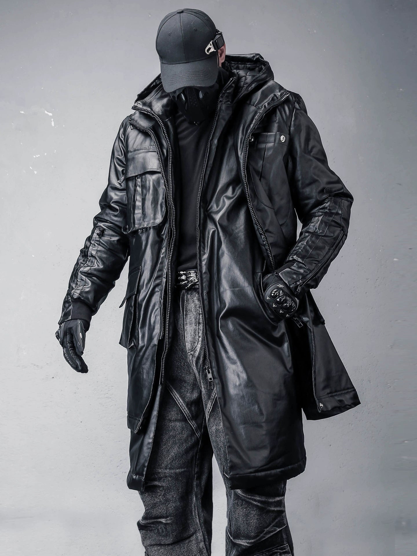 Hooded Fake Layered Large Pockets Wax Dye Coat WN22420